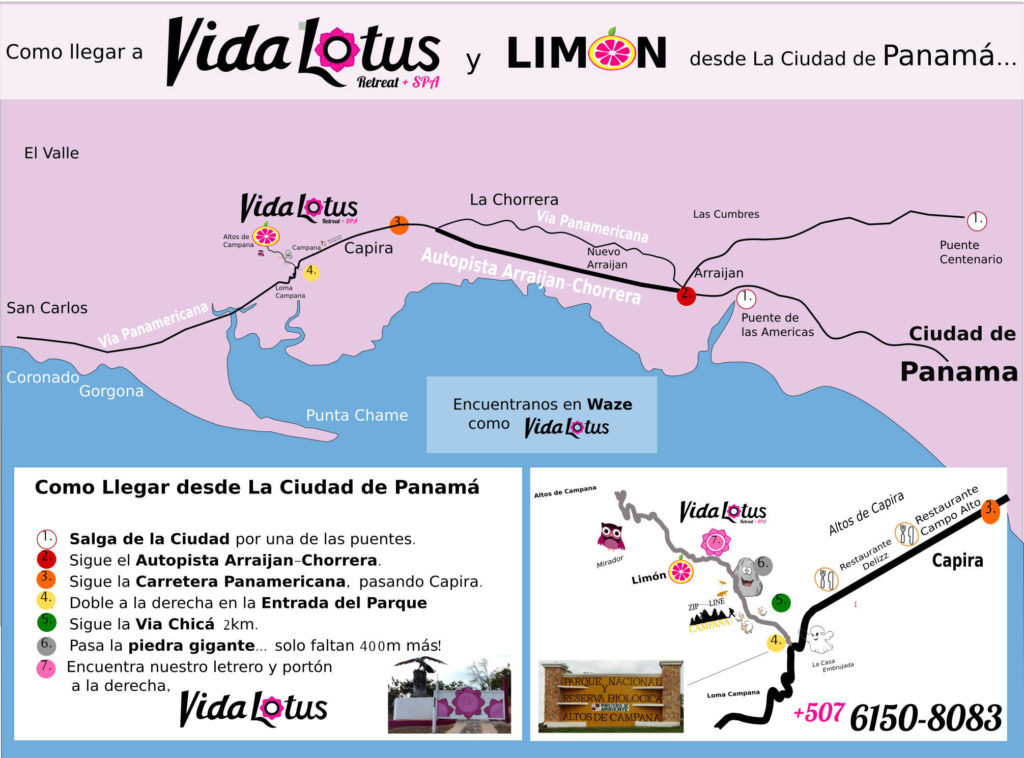 Mapa y direccion para llegar a Vida Lotus Retreat & Spa desde la ciudad de Panamá